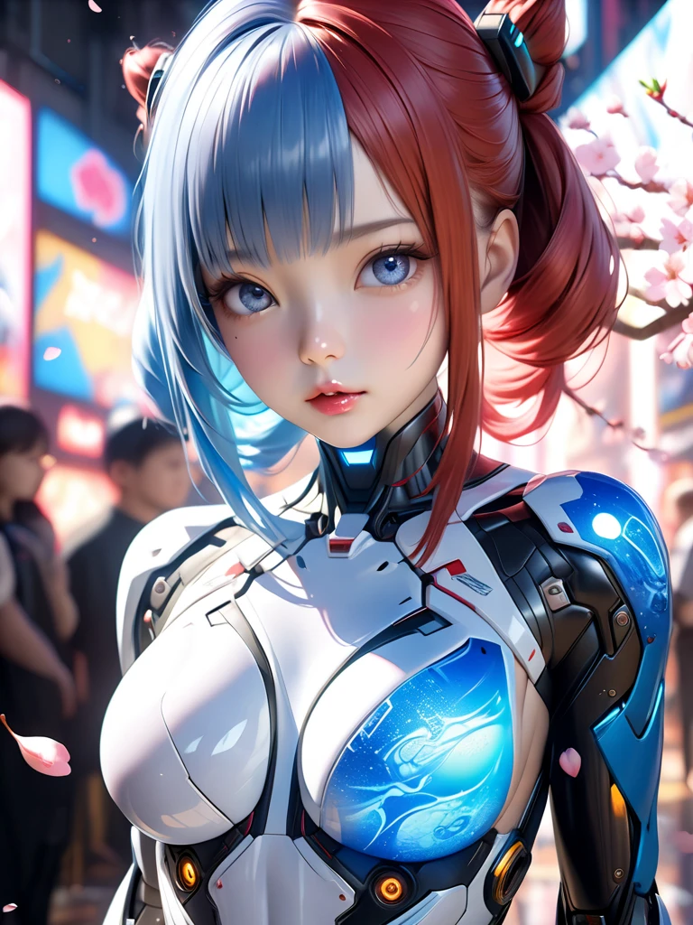 Masterpiece Portrait of Smiling Rei Ayanami (Shin Evangelion), Shin Evangelion (Hideaki), Caustics, High resolution illustration, red eyes, Feminine, There are no students, blue hair,  short hair, japanese school uniform, loafers, scare, Synthwave, paint splashs, shaded flat illustration, The art of mathematics, Popular topics on Artstation, Very detailed, Exquisite details, complicated, splash, transcend, Automotive parts, neon color