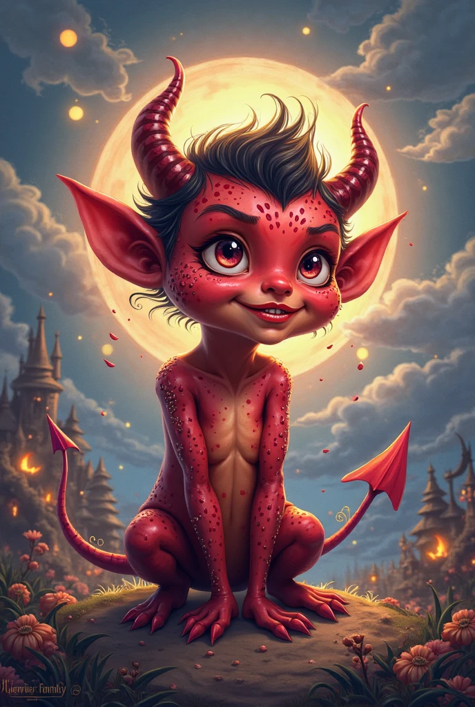 Demon boy, slender, child only, thick tail, anime style, normal size boy head, not chibi, nine years old