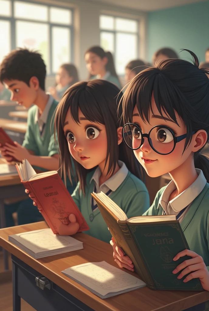 students looking inspired, with one of them picking up a textbook and reading with curiosity.