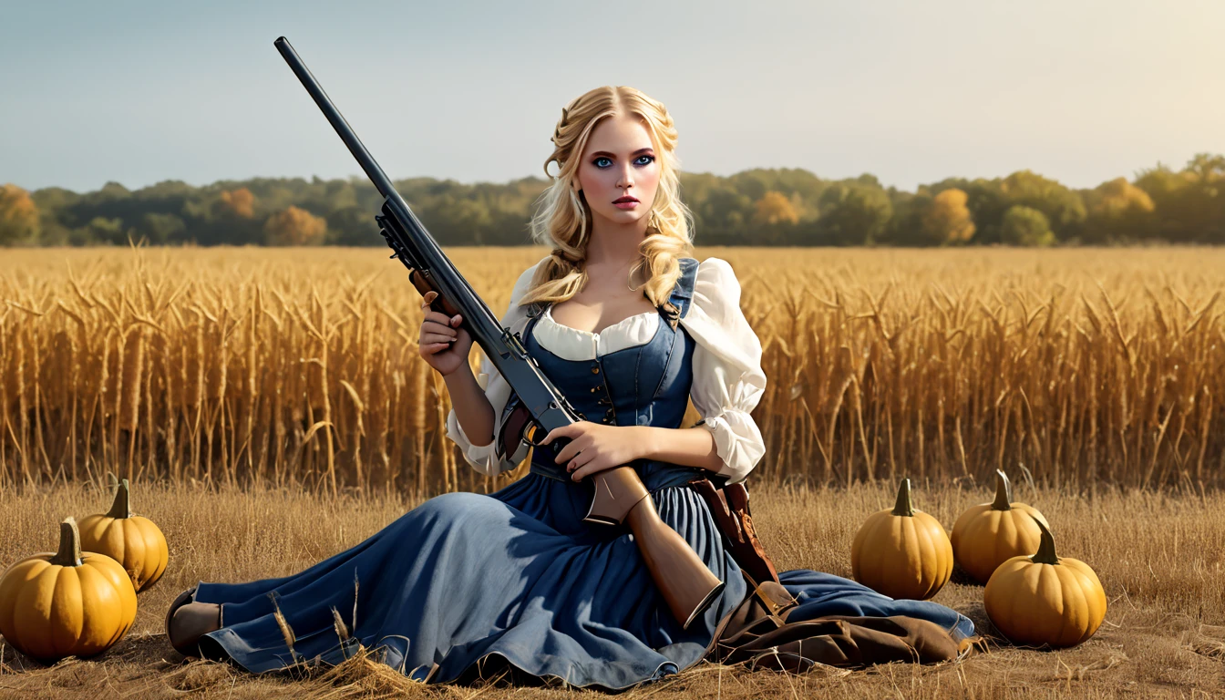 KarenRDR, 1girl, solo, gun, weapon, blonde hair, breasts, holding, cleavage, blurry background, holding weapon, rifle, realistic, holding gun, blurry, dress, large breasts
<lora:epi_noiseoffset2:1>, <lora:KarenRDR:0.7>