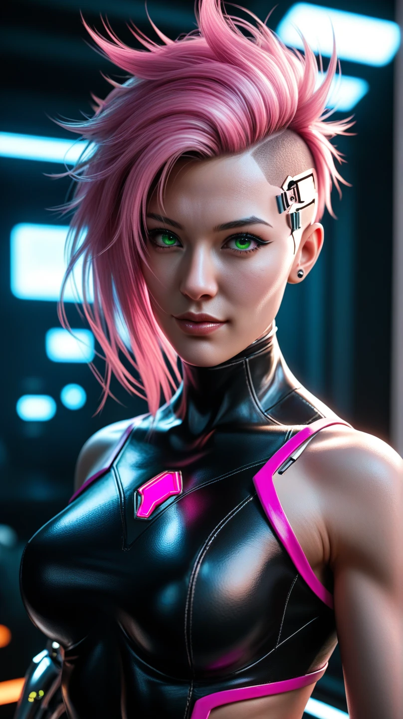 8k portrait of beautiful (cyborg) with pink hair, (Dua Lipa) , mecha musume scifi body suit, pauldrons, intricate, elegant, highly detailed, majestic, digital photography, art by artgerm and ruan jia and greg rutkowski surreal painting reflective, hairpin jewel, broken glass, (masterpiece, sidelighting, finely detailed beautiful eyes: 1.2), hdr,