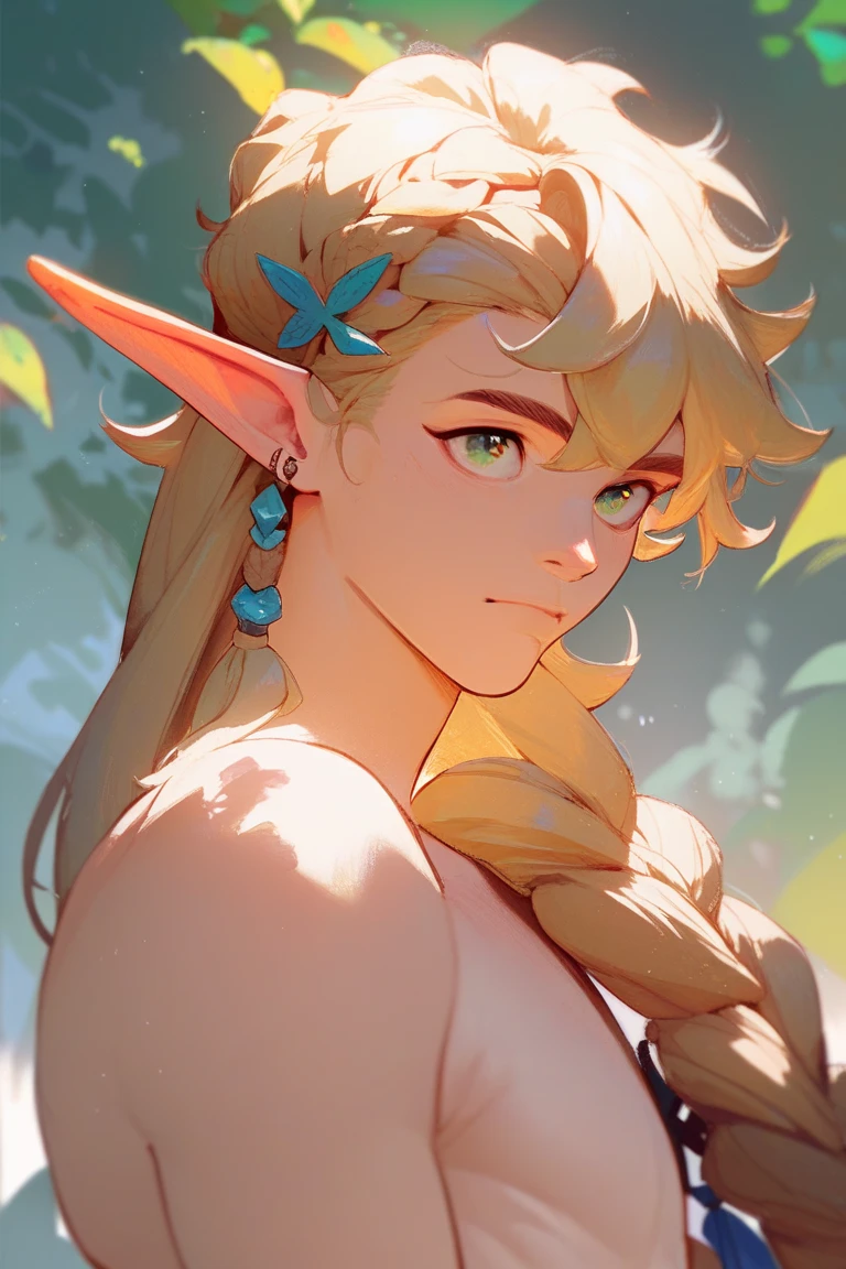 Blonde hair, blue eyes, Cerestia, big breasts, wearing white fabric, white background, front lighting
