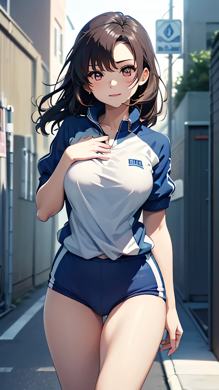 The work alone is amazing enough, ,(( Please draw facial expressions even more delicately)),( Showa volleyball players ),( wears dark blue bloomers dark blue bloomers ), (A 40-year-old adult woman with sex appeal),(( hair,Eye )),(4K,8k,CG Unity,The best masterpiece,masterpiece, Highest quality:1.2),Official image,(( perfect anatomy, anatomically accurate:1.12)),(( exists, Does ExistsPhoto :1.2)), artistic Eye liner , radiant pink lips , adult , double Eye lids , High Definition Acrylic Painting , Very smooth hair ,詳細な顔とEye ,((:1.32)),(( old fashioned bloomers and gym clothes )), white knee length socks , looking at the camera with a gentle expression, kind smile , Calm expression , Big Breasts,((Schoolyard:1.11)),(( random pose with pink on the chest:1.11)),(( erect nipples:1.01))
