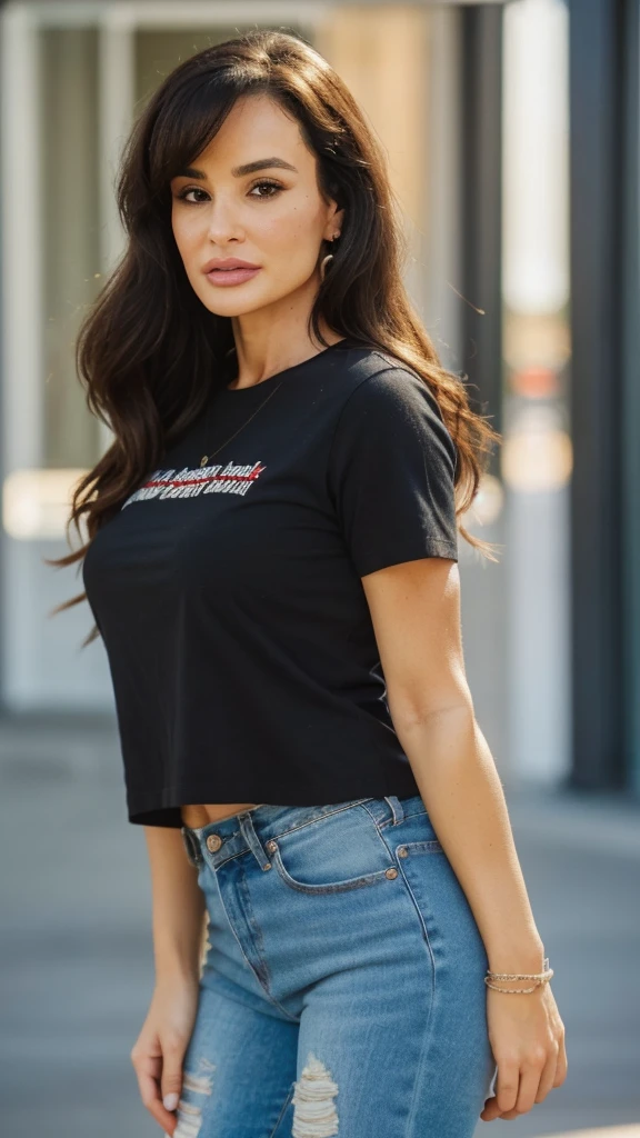 fotografia de uma mulher de 19yo, rosto perfeito, de mini short jeans