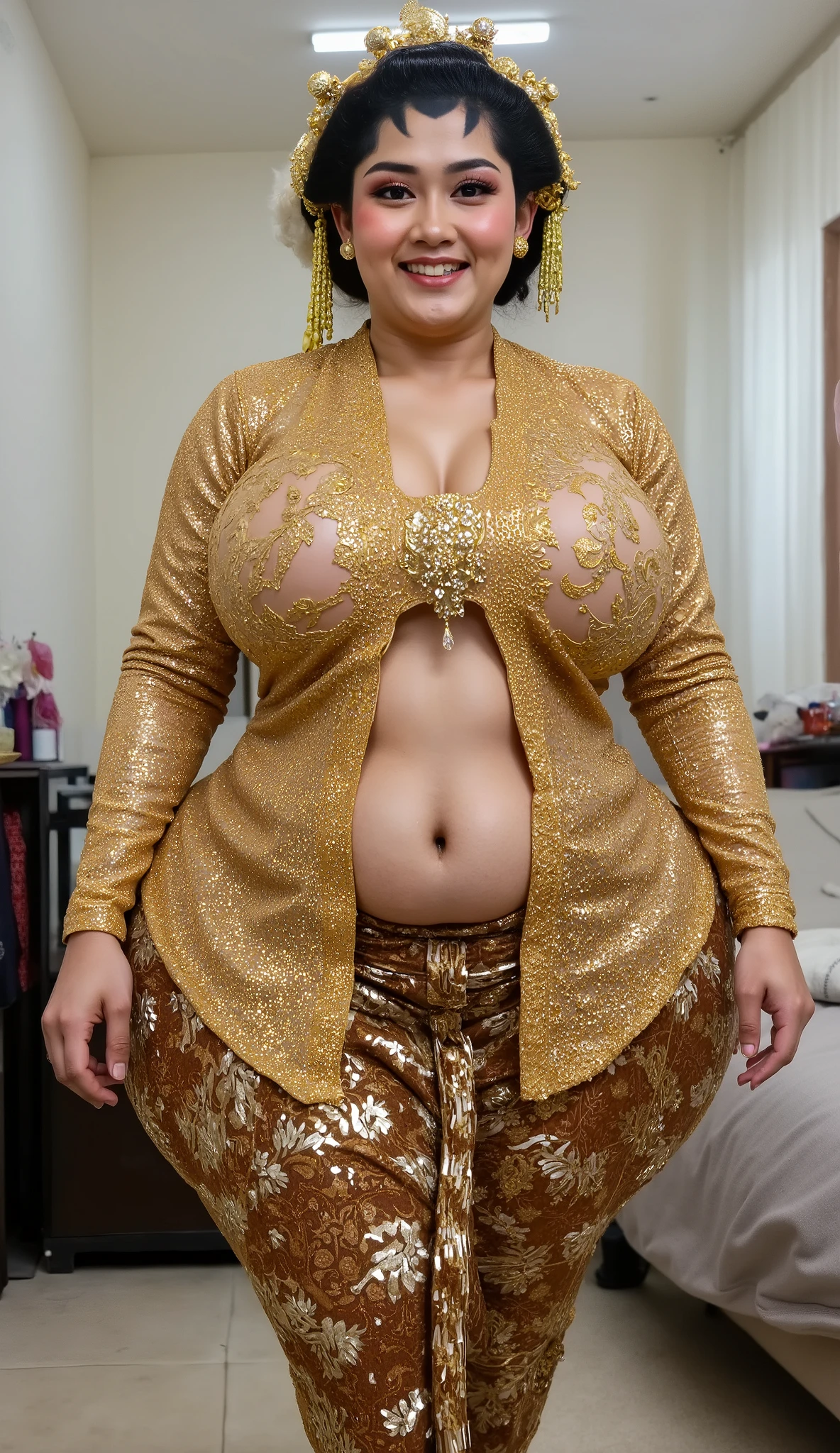 Full body,Best Quality, 8k, 32k, Masterpiece, UHD:1.3), Photo of Attractive milf Japanese Woman, black hair, 1 Girl, (gigantic Boobs:1.4), Abs, Perfect Body, Ultra Detailed Face, Detailed Lips, Ultra Detailed Hair, Fine Eyes, double eyelids,((white kebaya)) (REALISTIC) (elegant milf) (Big Mature : 3 Curvy body) ((goddess face)) ,(((white kebaya))),huge breasts,(trasnparent),black hair,black skirt, face,milf,(covering the cleavage)