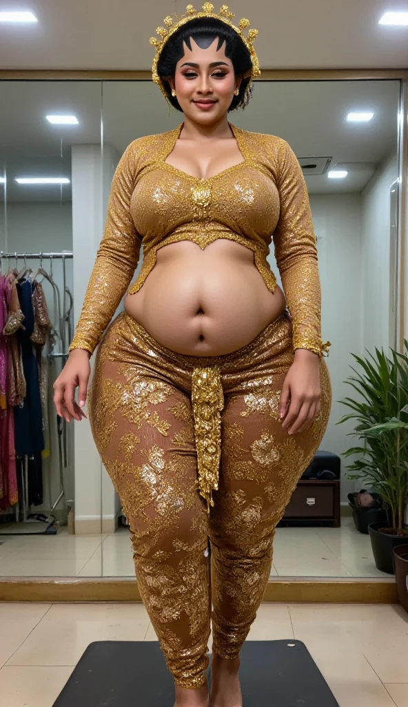 (glaring, blushing), (48-year-old Japan woman), (in golden underwear), ((fat, details: 1.3)), (black pantyhose: 2), (height details: 1.4), (sitting open legs: 1.4), (dark background, private study, old furniture: 1.3), (8k, ultra hd, dslr, high quality, cinematic lighting, bokeh), (dramatic and award-winning photos, Incredible Masterpiece: 1.3) (Strong depth of field)