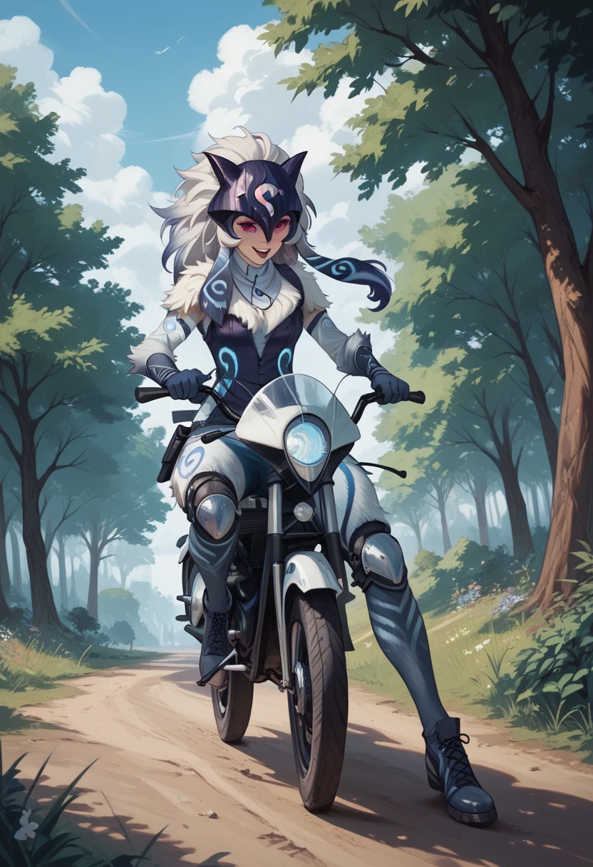 Fairy knight riding a fox, grean leather armor, spear, woods, one tail,