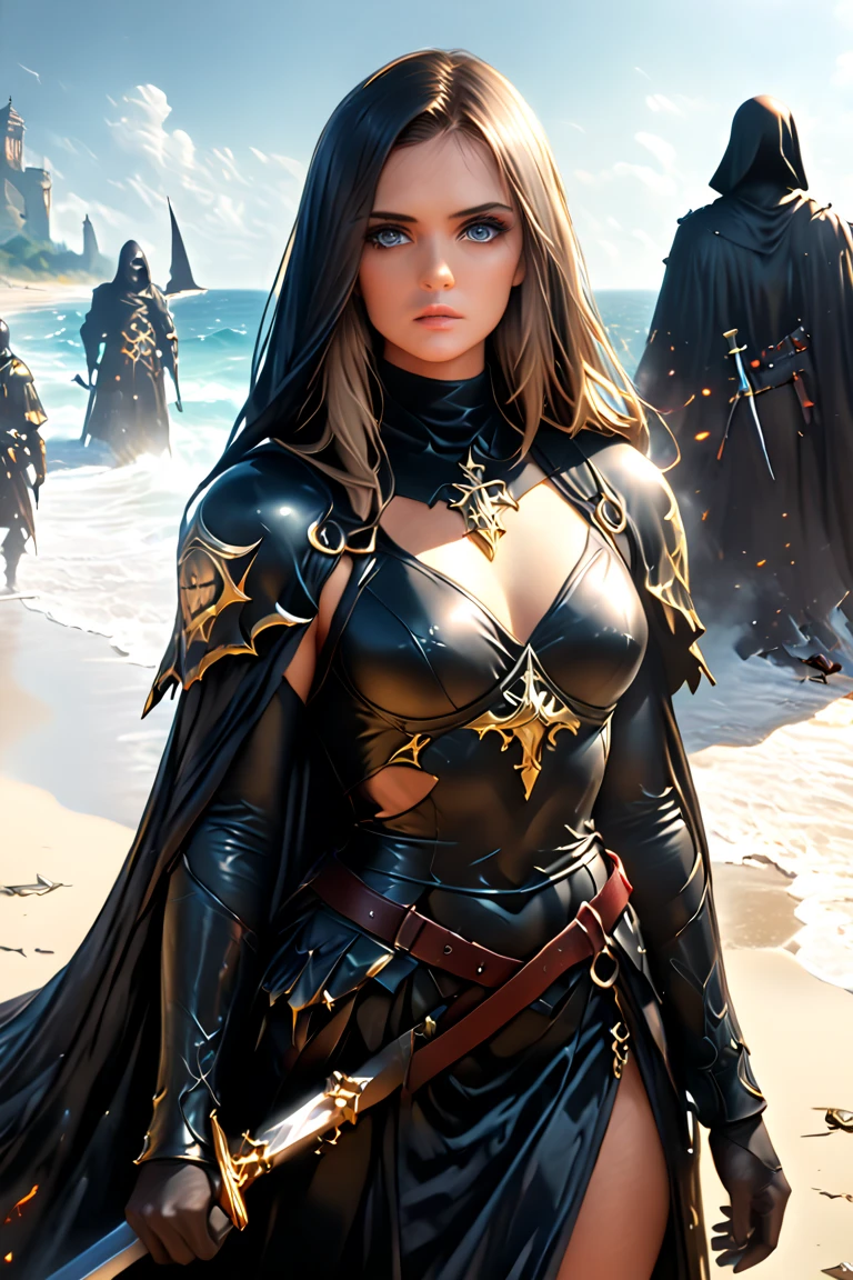 Alisa Freundlich, Alisa Shor, Alisa Kuzmina, Alisa Selezneva, portrait of exotic beautiful woman dressed in fashionable clothes on the beach, perfect detailed face, detailed symmetrical green eyes with round iris, realistic, stunning realistic photography, 3D rendering, octane rendering, intricate detailed, cinematic, Artstation trend, isometric, hyper-realistic center cover, stunning colors, hand-drawn, dark, grainy, fly, klimt, erté 12k, high resolution, cinematic, neoprene, behance contest winner, portrait featured on Unsplash, stylized digital art, soft, ultra high resolution, 8k, ultra-clear focus, intricate artwork, menacing, epic, TanvirTamim, artstation trend, artgerm, h. r. Giger and Beksinski, very detailed, bright