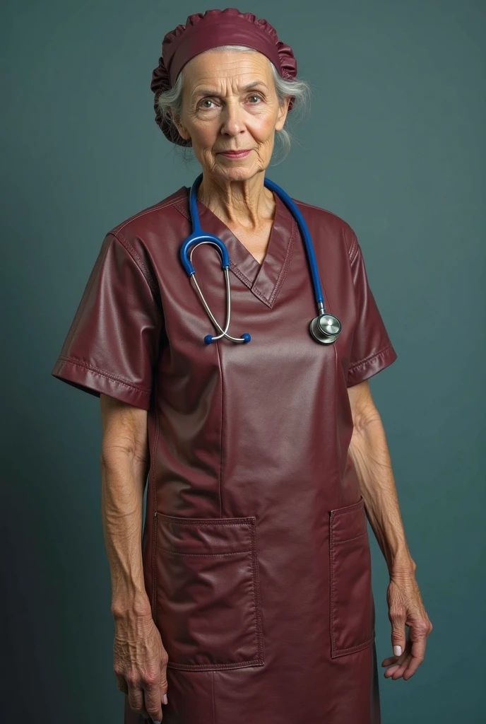 Lady Doctor In Fuchsia Surgeon Brown Leather Surgical Uniform With Cap lady-doctor-in-fuchsia-surgeon-brown-leather-surgical-uniform-with-cap