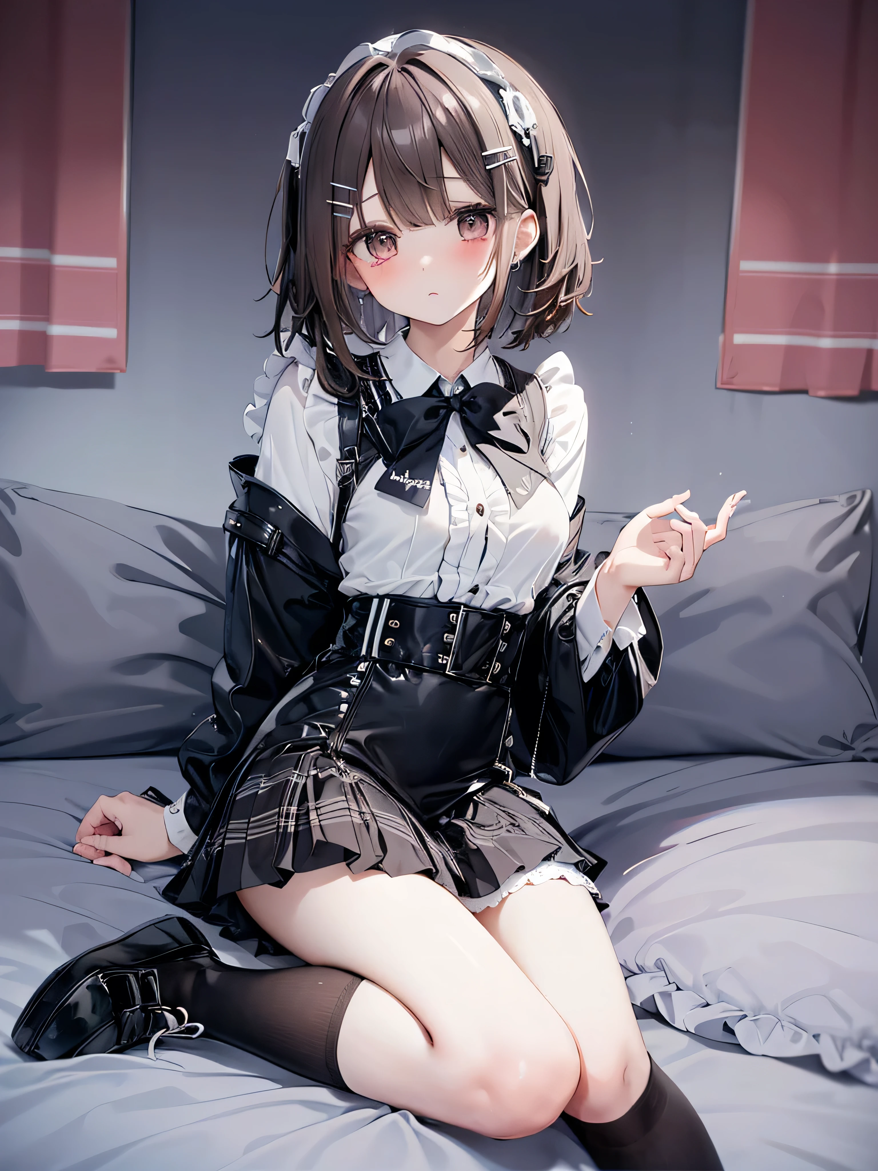 (a girl with short brown hair black miniskirt curled up in box: 1.5), girl in express box, (top view: 1.3), knees up, legs bent, full body, jk uniform, long legs, (masterpiece), (best quality), realistic, cinematic light, cool pose, perfect figure,