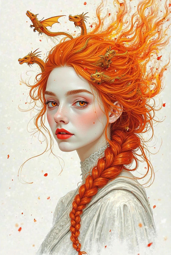 girl CHILD , PORTRAIT STYLE, with headphones holding a Pink Floyd album, The Dark Side of the Moon, with red hair and jewelry posing for a photo, very long wavy fiery red hair, orange skin and long burning hair, long curly red hair, bright long red hair, long stream of red hair,  fiery red hair, big wavy red hair, red hair and attractive features, red curly hair, flowing orange hair, very long flowing red hair, flowing red hair