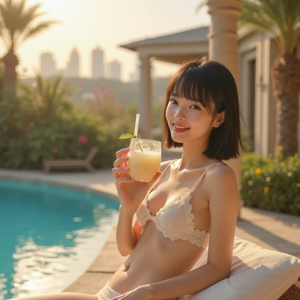 （（（（（（All Nude））））））（（（（（（（（Nipples、pubic hair））））））））1girl in,Very beautiful 16 year old Japan woman、beautidful eyes、cleavage of the breast、the wind、cloudy ash sky、Night has come and a squall is falling.、Body like a model、JumpHigh-level image quality、Top image quality、Looking at the camera、Focus on the eyealdives、shores、Relax on a beach chair at Sunset Beach, drinking juice.