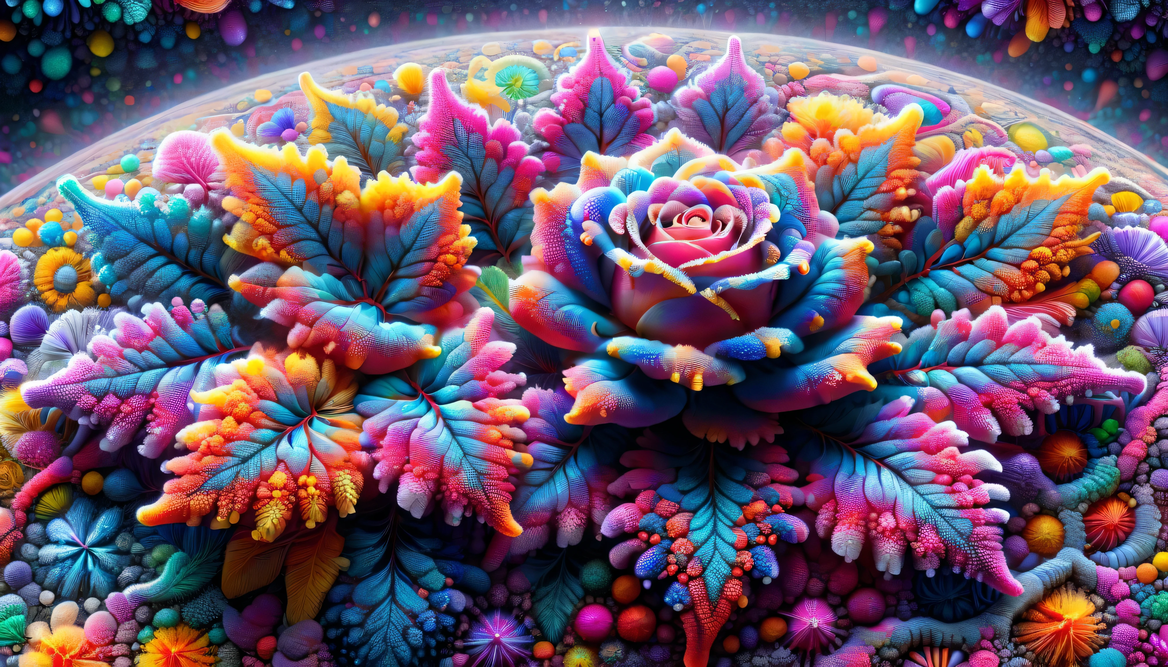 mycelium,ral-trichom,,surrealism,Fractal Art,
a brightly colored、rose with sparkling petals,