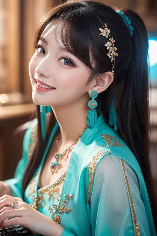 (8k, RAW Photo, Best Quality, Masterpiece: 1.2), (Realistic, Realistic: 1.37), 1 Girl, Woman in Gray Dress and Headdress Posing for Photo, Gorgeous Role Play, Beautiful Costume, Chinese Dress, Complex Dress, Complex Costume, Traditional Beauty, Gorgeous Chinese Model, Chinese Costume, Wearing Gorgeous Costume, Wearing Elegant Chinese Xiuhe Dress, Chinese Wedding Dress, Phoenix Crown Xia Hanging, Antique Bride, Xiuhe Dress, Close Up, Close-up, Phoenix Crown on the Head, Smile, Dragon and Phoenix Embroidery Dress
