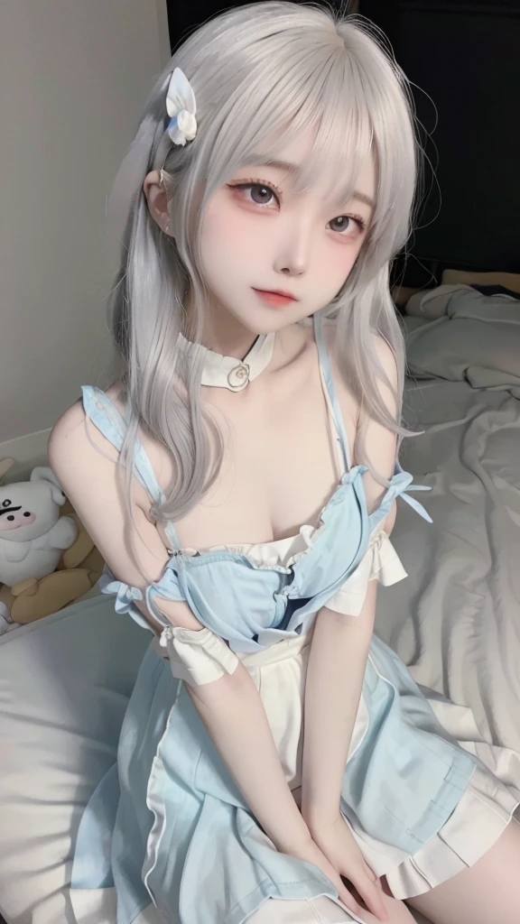 (((Standing on the ground))),(((chiquita))),Impeccable,(((From above))),(((Octave shot))),Ultra-clear,Volumetriclighting,realisticlying,(((Petite and cute))),(((Petite face))),(((Cute little loli))),is shy,(((adolable))), Fair and soft skin, The eyes are delicate,Delicate nose,(((Delicate little loli))),(((Transparent bodysuit))),(((Suspender stockings))),One of the beautiful girls,cute female child,Round little face,exposed bare shoulders,Bare waist,the creamy smooth skin