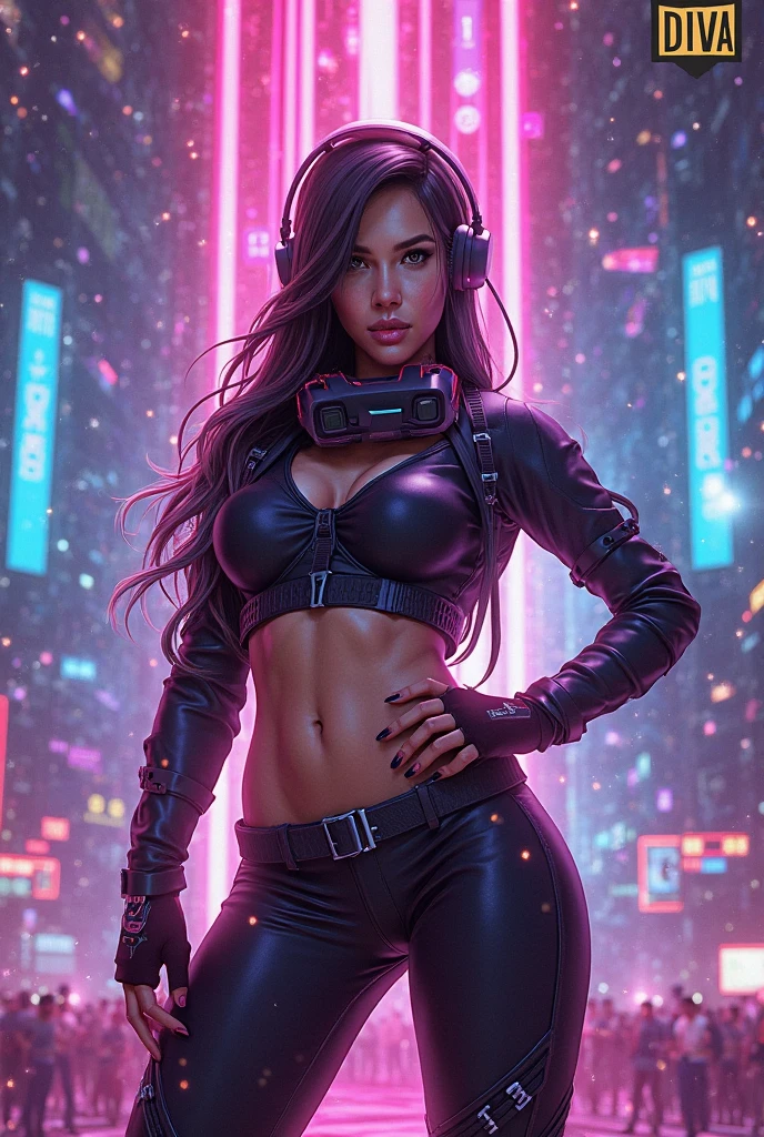 dark brown haired gamer girl leaning into the camera, photo from front above, dark red hoodie, large leather gamer headphones, medium breasts, skintight black top:1.2, cleavage, purple bra:1.2, looking at viewer, soft colors, cinematic lighting, perfect anatomy:1.2, round breasts:1.2, well-organized, neat:1.2, perfect proportions, smooth clothes