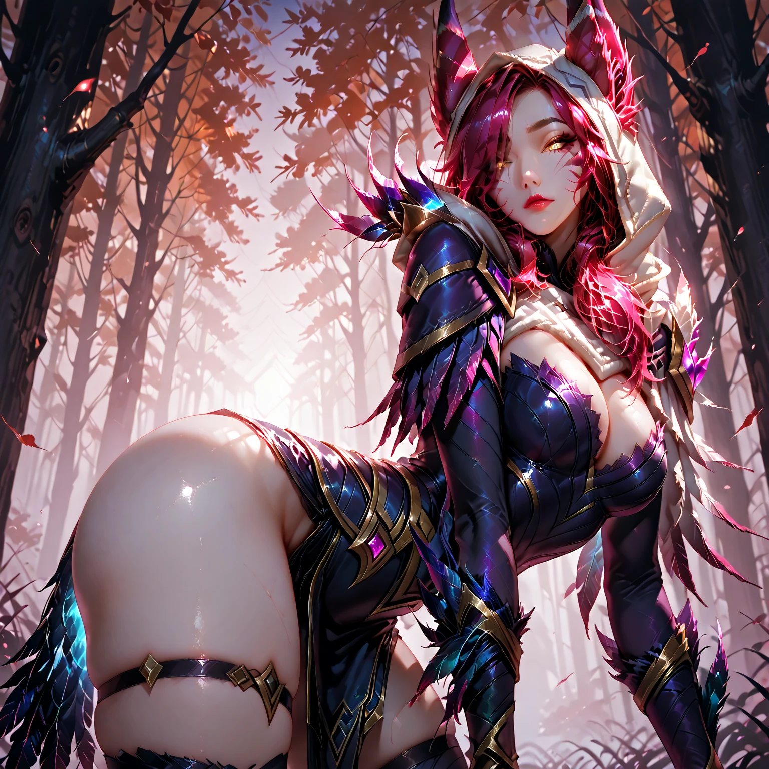 Centaur, large breasts, star (sky), purple hue, night sky, night, moonlight, star (sky), nipples, clothing cutout, lace-trimmed legwear, rating:explicit, solo, oil painting, ultra-detailed, realistic (1.37), best quality, 4k, vivid colors, dark shadows, surreal atmosphere, ethereal beauty, graceful movement.