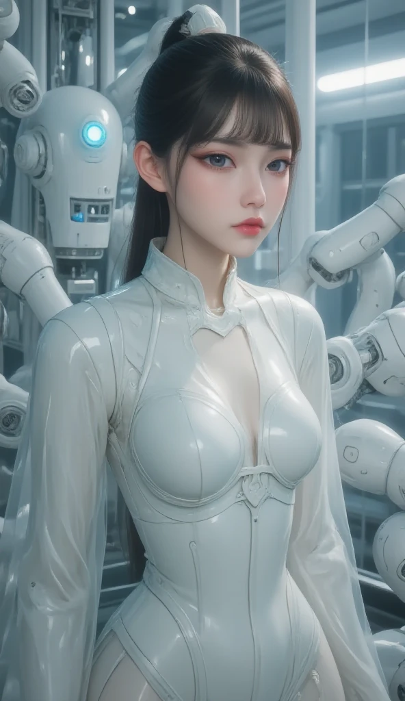 (Best Quality), ((Masterpiece), (Detail: 1.4), 3D, A Beautiful Cyberpunk Woman, HDR (High Dynamic Range), Ray Tracing, NVIDIA RTX, Super-Resolution, Unreal 5, Subsurface Scattering, PBR Textures, Post-Processing, Anisotropic Filtering, Depth of Field, Maximum Sharpness and Clarity, Multi-layer Textures, Albedo and Highlight Maps, Surface Shading, Accurate simulation of light-material interactions, perfect proportions, Octane Render, two-color light, large aperture, low ISO, white balance, rule of thirds, 8K RAW, (chest leak: 2.0), perfect hand