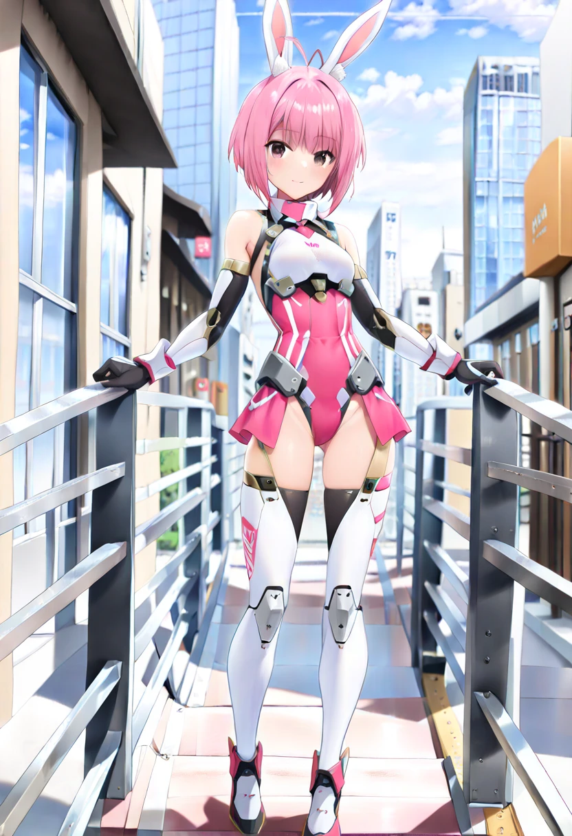 ((masterpiece, best quality)), 1girl, full body
nyah, pink hair, pink eyes, short hair, spike belt, crop top, midriff, pink skirt <lyco:nyahBeatmania:0.7>