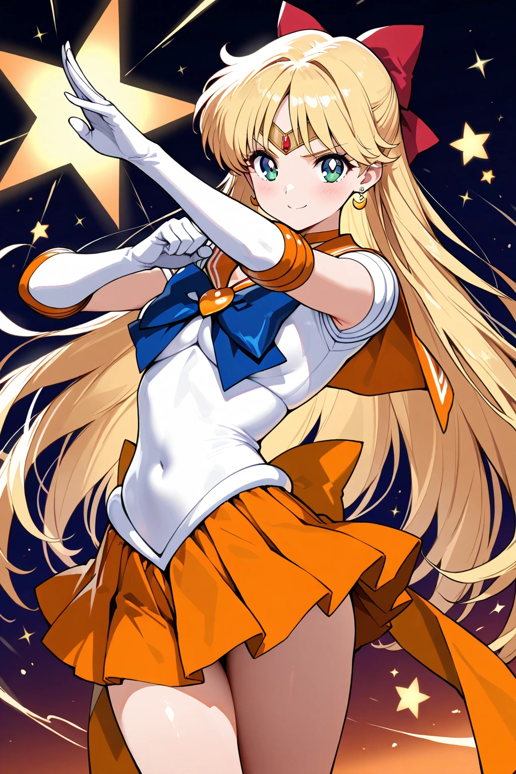professional art of a active girl, girl in a battle,
anime 1990s, bishoujo senshi sailor moon, EPsmSailorVenus,
orange choker, gold tiara, bow, white gloves, blue bow, orange sailor collar, elbow gloves, miniskirt, orange skirt, tiara, choker, sailor senshi uniform, skirt,
sapphire eyes, lightblue eyes, long blond hair,
explosionmagic, excessive energy, glowing aura,
<lora:PAseer-SD15-LCM Quick:0.8>, <lora:add_detail:0.2>, <lora:detail_slider_v4:0.5>, <lora:ExplosionMagic:0.3>, <lora:EPsmVenus:0.8>