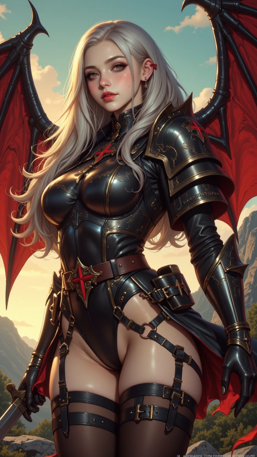 girl, gargoyle warrior, comprised of Antikythera mechanisms, crouching, evil look, sexy, armour panties, claws, fangs, wings, busty, massive tail, demonic armor, facepaint, bodypaint, red glowing eyes, vibrant appearance, creative behavior, imaginative, sensual, spontaneous, highest quality, skin texture, intricate details, (cinematic lighting), RAW photo, 8k, under moonlight, nightmarish, full moon, firestorm, debris