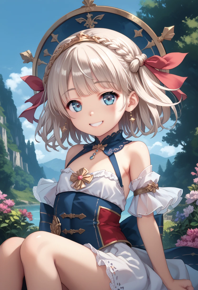 Anime girl in red and white dress holds a red rose., Kuchart Krenz Key Art Feminine, splash anime art , , to dress, Cute anime waifu in pretty outfits, Ayaka Genshin Impact, Azure Lane Style, From the video game Azur Lane, official artwork, Clear and crisp RPG visuals, official art, big breasts, realistically, girl