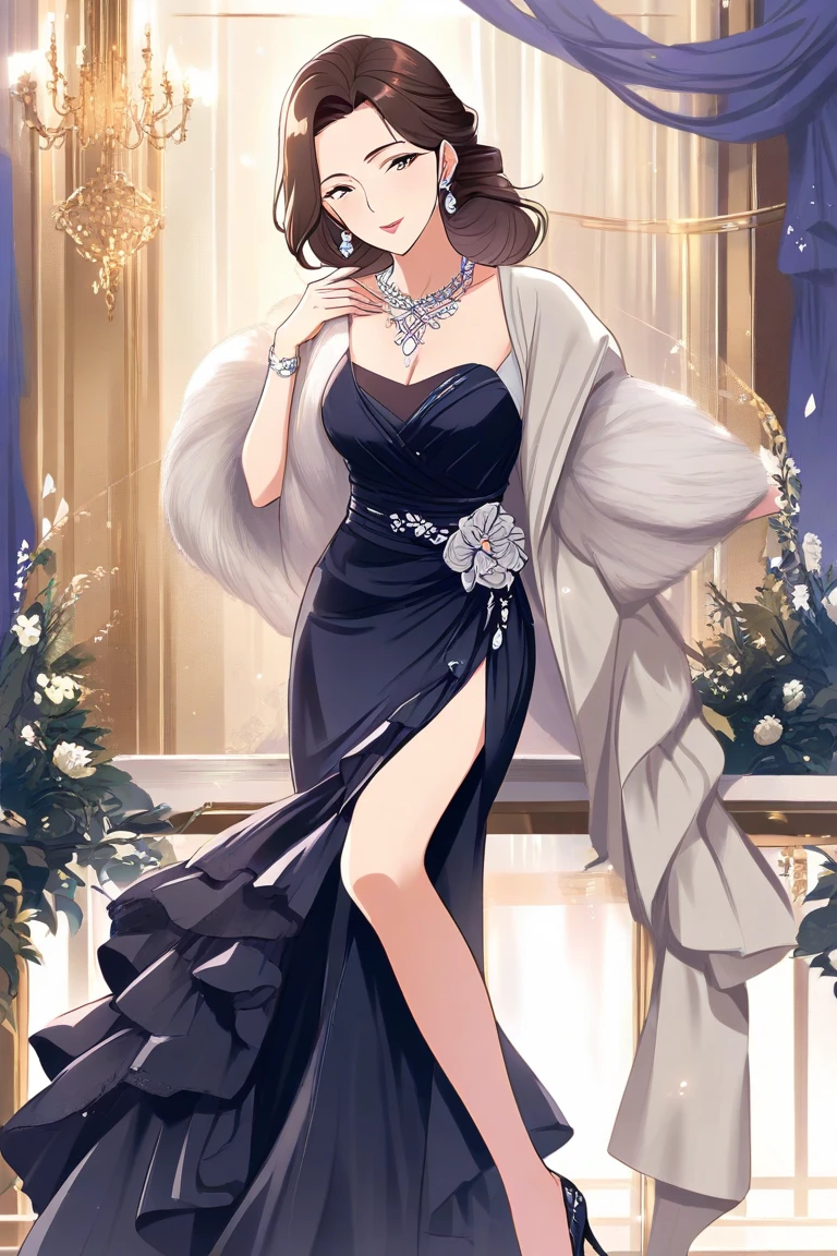 Woman in elegant black dress at a fancy party