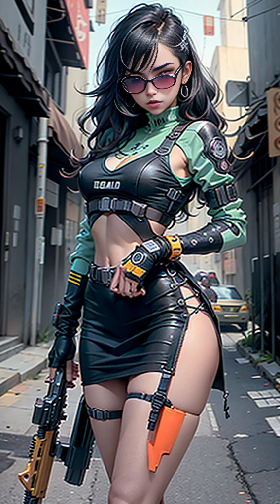(La mejor calidad,A high resolution,Ultra - detallado,actual),Ariana Grande with sword and neon suit on a building.,  jet black haired chica ciberpunk, anime ciberpunk moderno, chica ciberpunk, (miniskirt negro colegiala:1.4),(fondo aeropuerto abandonado ciberpunk ruinas:1.4), ,More detailed 8K.motor irreal:1.4,UHD,La mejor calidad:1.4, fotorrealista:1.4, textura de la piel:1.4, obra maestra:1.8,obra-prima, mejor calidad,objeto Objeto], (detailed face features:1.3),(Las proporciones correctas),(convexo Dedos hermosos detallados)，(fishnet medias:1.4),(Ojos hermosos azules), (pose vaquero) ,(fondo aeropuerto abandonado ruinas destroyed:1.4), (carnivorous wild plants abandoned airport:1.4), 