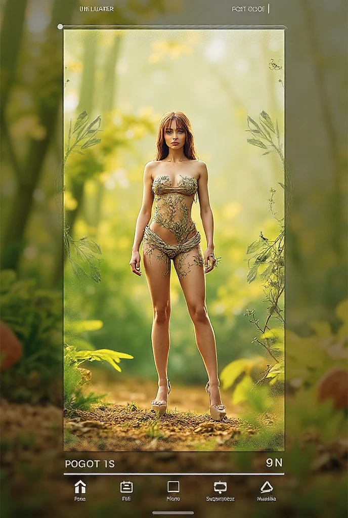 Emma watson, 24 years old, photo realistic, topless, wet pussy, stretching, background of a jungle