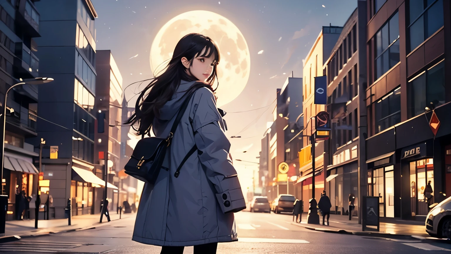 Illustration style、昭和anime、anime、Woman facing this way、Shinkai Makoto style、The season is winter、Tokyo at night、 (highest quality, super detailed, Natural light)