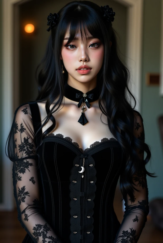 Goth with black curly hair