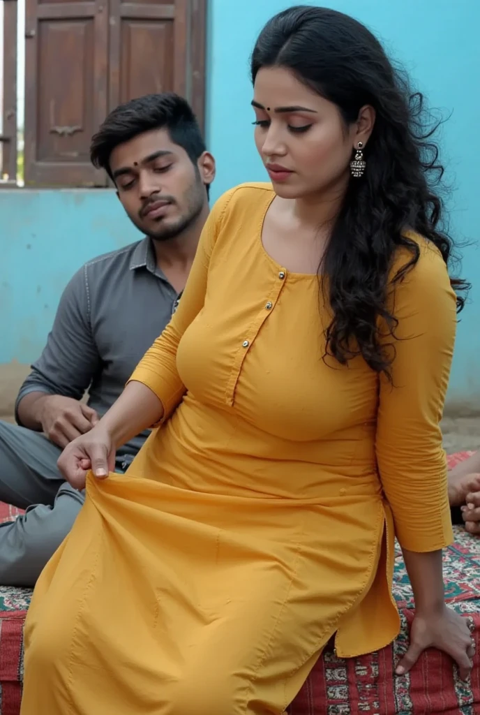 Hindu girl in orange Clothes with Muslim boy who in white kurta pajama Taqiyah sexy posing and holding boy dick from top of the pajama and in another image both open there Private parts putting finger and In another image girl on the kneel and giving blowjob pleasure to muslim boy wo in kurta pajama and taqiyah