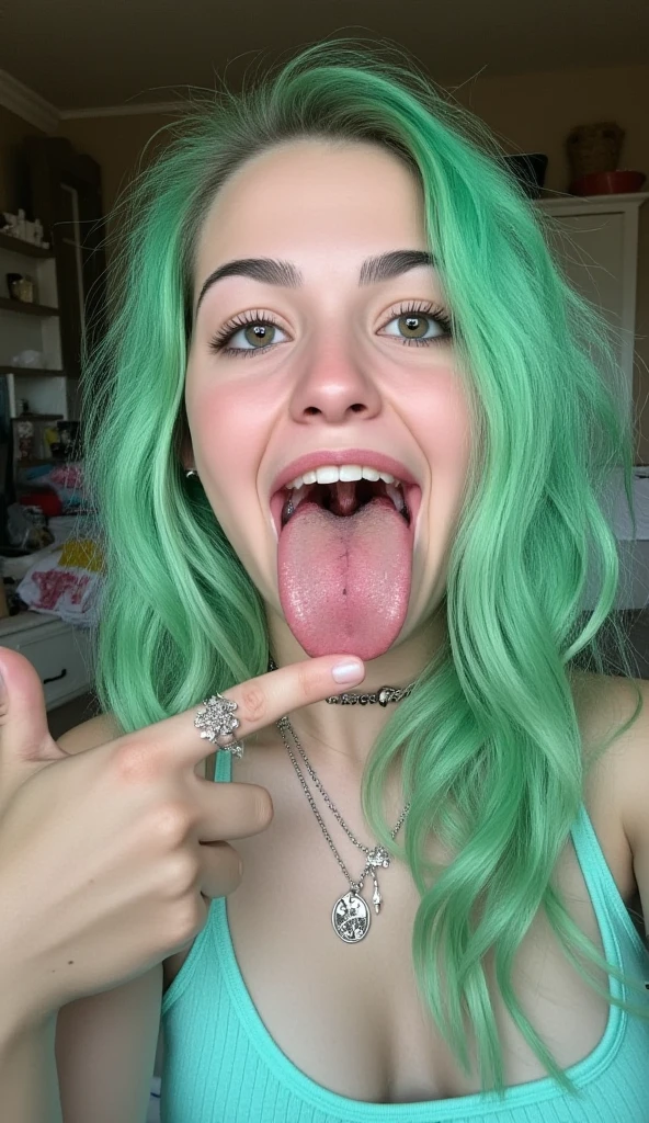 from front,A beautiful 18 year old British woman and saliva trail and saliva drip and pink oral cavity visible and wide open mouth, long tongue, saliva, solo, breasts, cleavage, tongue out, open mouth, black hair, looking at viewer, teeth, long hair, medium breasts, eyelashes, saliva trail, oral invitation, upper body, multicolored hair
<lora:ahegao cum_V2:0.9> Detailed teeth,keylight reflection on eyes,detailed iris,detailed pupil,(photorealistic) and (realistic) and detailed skin textures and detailed skin pores and high skin detail,Outdoors,beach background, daytime, sunlight, looking at viewer and facing viewer,face close-up