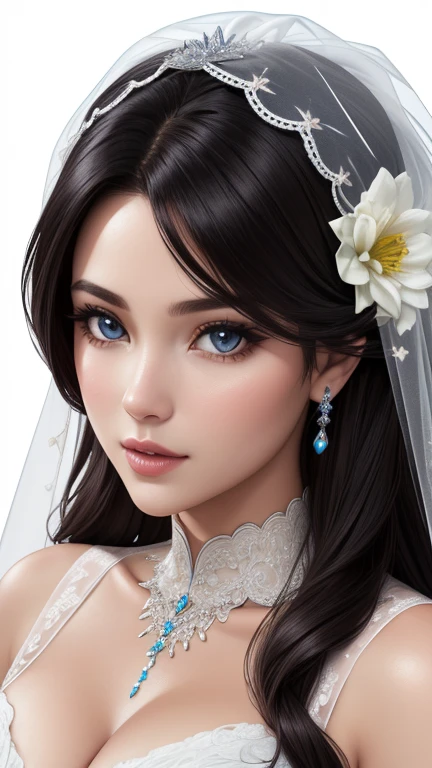 illustration of a woman in a dress with a veil and flowers, in style of anna dittmann, porcelain skin. studio ghibli, beautiful illustration, the sailor galaxia. beautiful, beautiful drawing style, by Alice Prin, by Ayami Kojima, corpse bride art style, alphonse mucha and rossdraws, style of charlie bowater, dreamy illustration