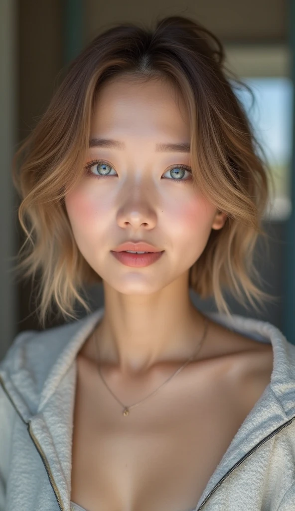 RAW photo, crystal clear, 8k UHD, skin pores,highly detailed skin,DOF,tack sharp,DSLR,sharp focus,film grain,ultra quality, realistic photo of <lora:sd15_BeritBirkeland_locon_48_v1-000012:1> BeritBirkeland, focus on eyes, close up on face, wearing jewelry, mushroom color hair styled as center-parted lob hair, ND filter