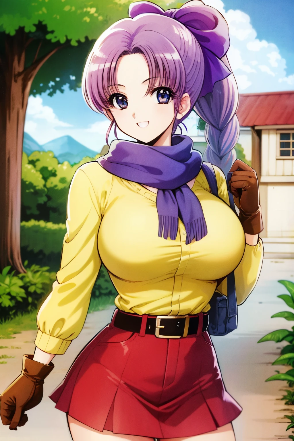 masterpiece, best quality, 1girl, solo, <lora:theresa-snk-richy-v1:1> theresa, ribbon, apron, mature female, green hair, brown hair, looking at viewer, parted lips, open mouth, motherly, large breasts, outdoors, garden, gardening, kneeling, wide hips