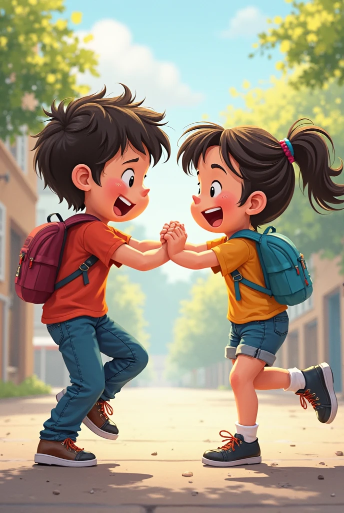 Create me an image of two children in blue and light blue uniforms 

