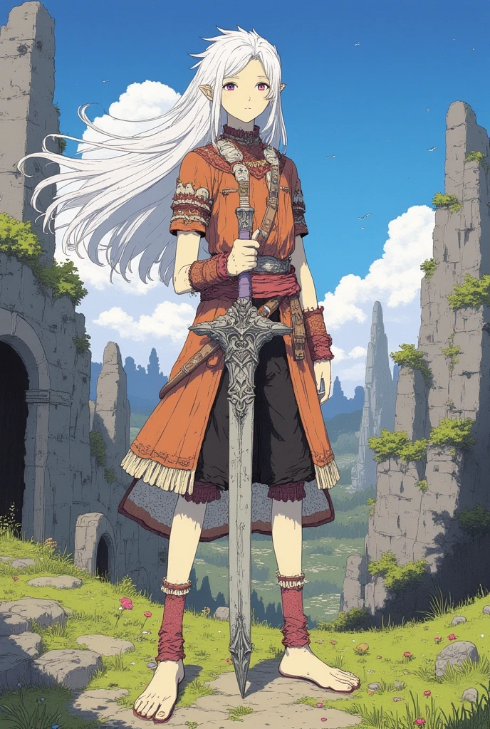 Anime character with white hair and a sword in his hand, Rune Factory 5, art style of Rune Factory 5,  a tribal anime boy with long hair , Keqing de Genshin Impact, ( ( character concept art ) ), official character art, male anime character, skinny male alchemist fantasy, Zhongli de Genshin Impact, jrpg character art,  human male character art .