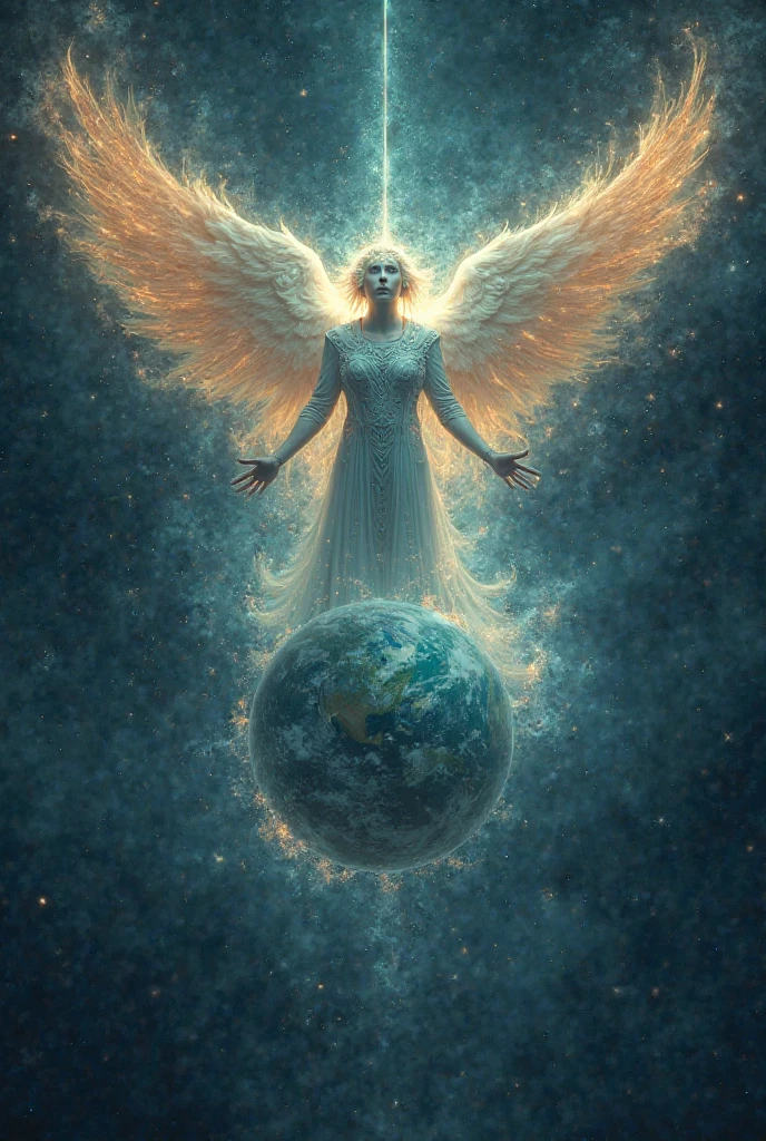 obra de arte, (Melhor qualidade:1.2), [:detalhes intrincados:0.2], 1 garota, seios grandes, anjo, anjo wings, babados brancos, (day sky), Aura cintilante, foco intenso, crackling energy, mysterious symbols, motes cintilantes,