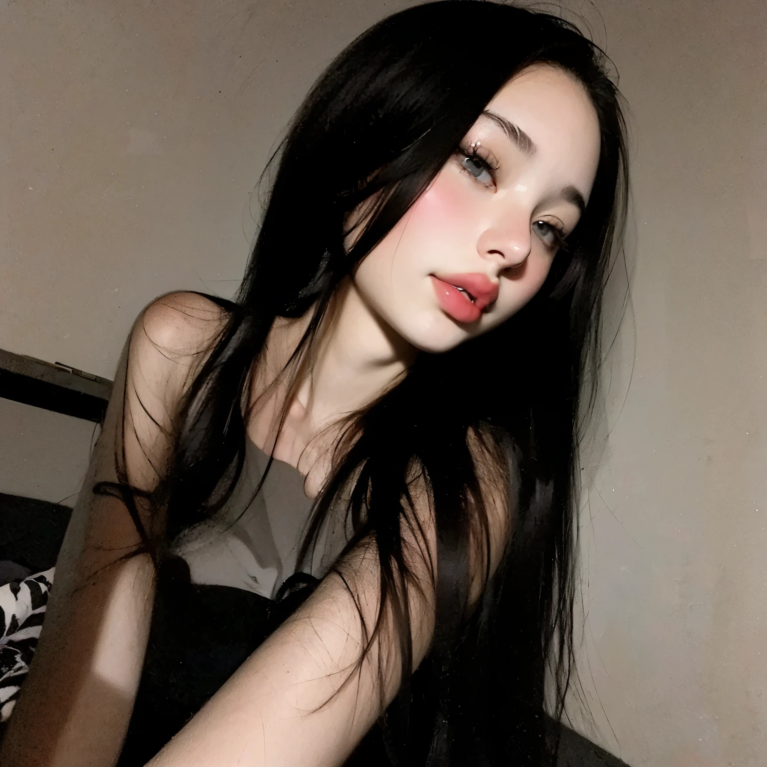 Asian woman araffed with long black hair and piercings, Ela tem cabelo preto com franja, cruel korean goth girl, cabelos escuros longos com franja, Ulzzang, cabelo preto longo com franja, preto hime corte cabelo, cabelo blackbangs cabelo, com cabelos longos e olhos penetrantes, cabelos longos com franja, Asian girl with long hair, cabelo ondulado preto com franja
