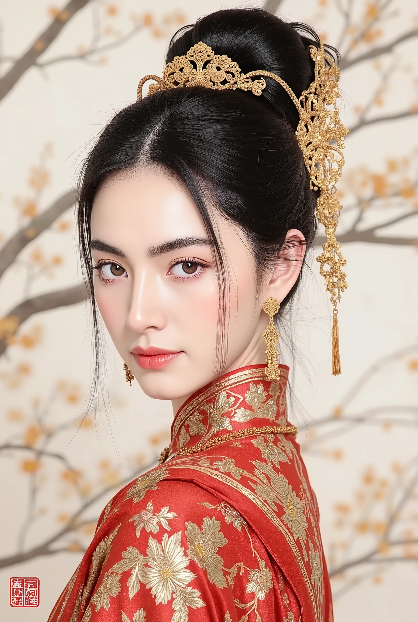(masterpiece), Chinese brush painting, breathtaking ancient woman, (priest dress), (elegant full body pose), (frontal view), highlighted intricate details, vibrant ink strokes, harmonious color palette, showcasing grace and beauty, winning award quality, (symmetric face), (symmetric body), ultra-detailed, 8K resolution, capturing cultural essence in exquisite artistry, serene and enchanting ambiance.
