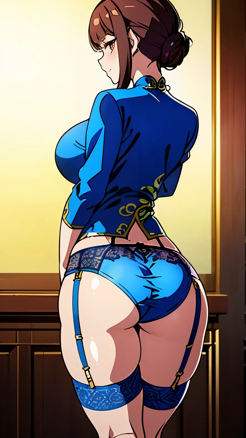 (Highest quality, 8k, masterpiece :1.3),Mrs. Yuigahama,ガハMom, As I expected, my youth romantic comedy is wrong。, One woman,Bun Hair,30 years old,Mom,Orange Hair,orgasm,Sexy pose,back,Big Ass,透けるTbackパンツ,