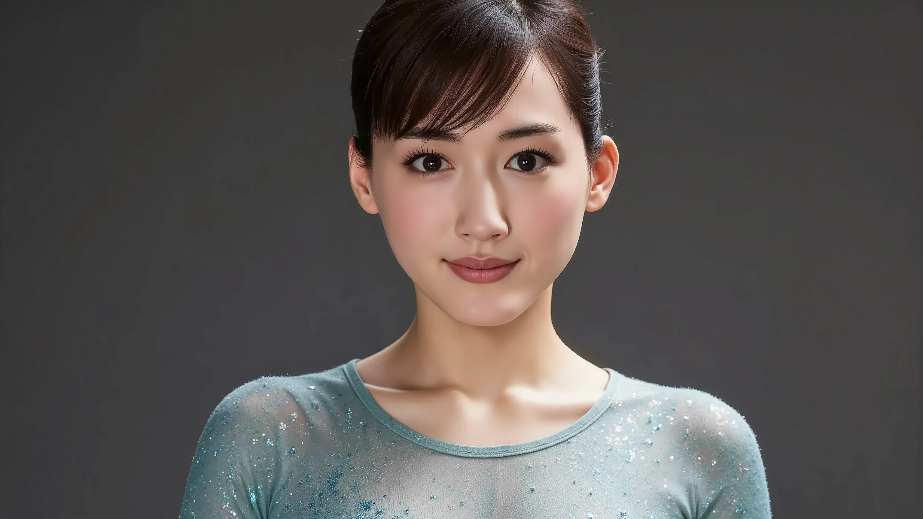 Married woman Gymnast、 Glitter Leotard、 Long Sleeve、Pearl Color、Gym、 lots of people々、smile、 4K resolution 、 Masterpiece、 Photorealistic、 Athletes、Mature Gymnastics competition、 Bundle Your Hair 、 plump 、 Big Breasts 、Adult pose、 Enchantment、 Plastic Gloss 、 full body portrait 、 front lighting