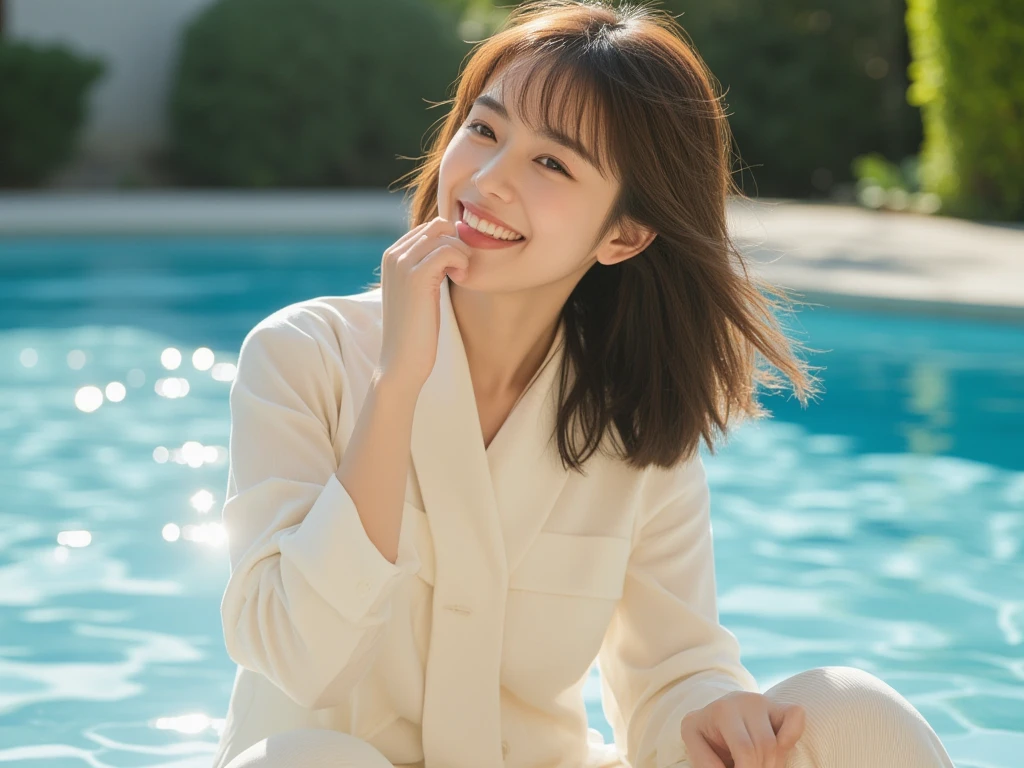 ((Full Body Shot:1.5)),(Towel White Tube Top Dress:1.2),hot onsen,outdoor bath,(a mole under the corner of the right eye:1.2),8K, (small woman),(medium long hair:1.2), masutepiece, Raw photo, Best Quality, Photorealistic, Highly detailed CG Unity 8k wallpaper, depth of fields, Cinematic Light, Lens Flare, Ray tracing, (Extremely beautiful face, Beautiful lips, Beautiful eyes), intricate detail face, ((Ultra detailed skin)) 1girl in, In the Dark, deepshadow, Pretty Korean girl, Kpop Idol, ((1 girl)), (Very slim and slender fit muscular body:1.3), ((The whole body is facing upwards:1.3)),((Looking at Viewer)),(embarrassed smile:1.3),(Blurred background),(No people in the background:1.3), pantyhose, Clear eyes, (pale skin), (Big eyes),(Brown hairs),Wet, night,(Hakone Onsen ,Kusatsu Onsen,Noboribetsu Onsen,Dogo Onsen,Beppu Onsen Village),night,D cup breasts,Hands are behind his back,Soaking feet in the bath,(Sitting on the edge of bath:1.2)