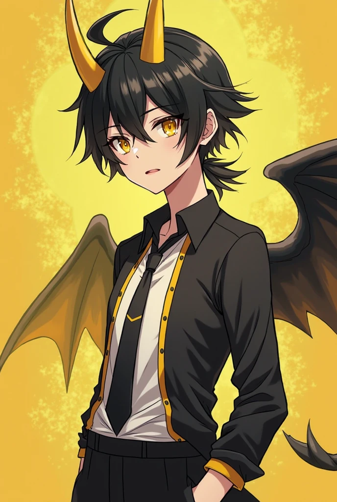 ((top-quality)), ((​masterpiece)), ((ultra-detailliert)), (extremely delicate and beautiful), harpy boy, bandages on feet, mischievous smile, dark purple hair, golden eyes, constricted pupils, dark purple wings, well fitted black tank top, dark black shorts, stormy sky background