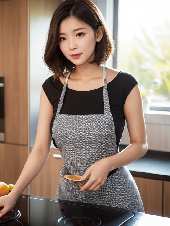 Black Shirt, apron, Distressed jeans 67 years old mom milf Korean, Lady large earring Big choker navel piercing decoration A bracelet Silver Hair realisitic Gorgeous Madame Beautiful Mature Woman sexly Smile Gentle woman navel piercing 4K High quality ベーカリーショップ kitchen Baker morning Preparation Gorgeous Madame Beautiful Mature Woman