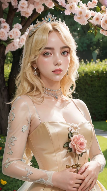 princess peach ultra detail , with backdrop lighting, Emerald Green leaf dress ultra detailds background