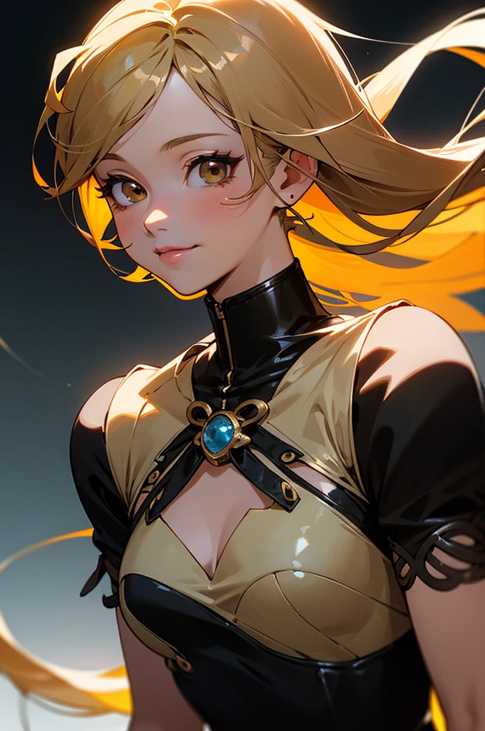 Best quality, masterpiece,1girl, solo, mature, elegant, sexy, evil smile, glowing golden eyes, beautiful dress, rich, modern, expressive, intricate, soft lighting, symmetric face, chiaroscuro, cleavage, extremely beautiful, award winning, attractive