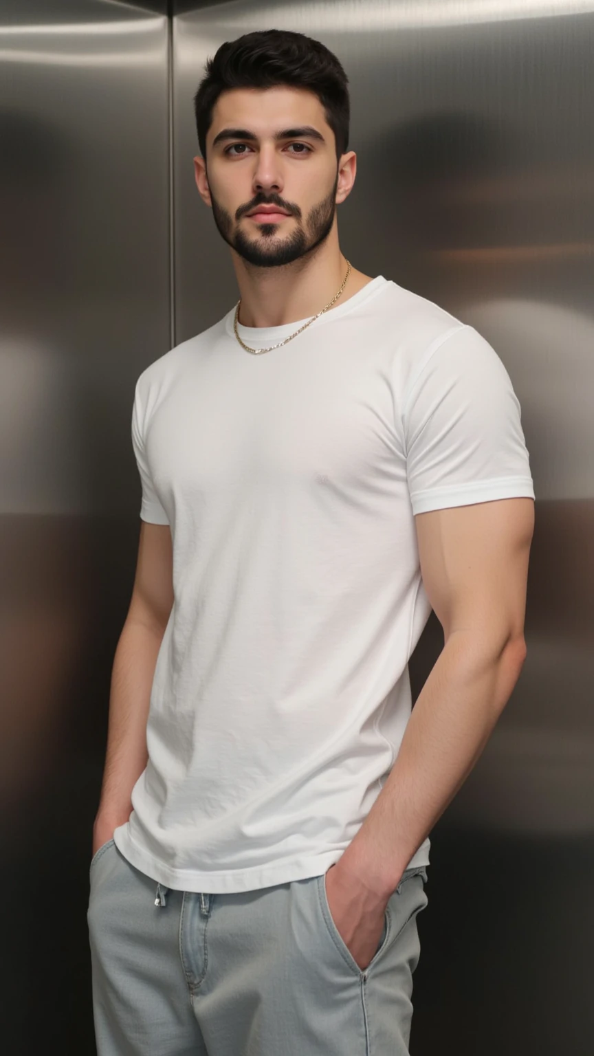 A handsome young turkish guy with muscle, dark very short hair fade and ...