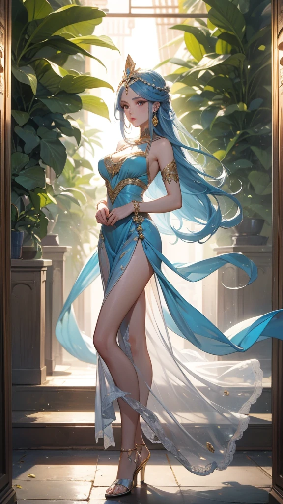 full body picture Unreal Engine 5 8K UHD of beautiful female, mermaid, fantasy world, long hair, sapphire earring, red necklace, swimming in the see, beautiful make up, dancing in front of colossal sea monster, best quality, masterpiece